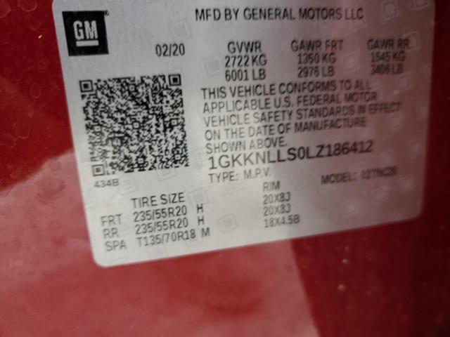 1GKKNLLS0LZ186412 - 2020 GMC ACADIA AT4 RED photo 12