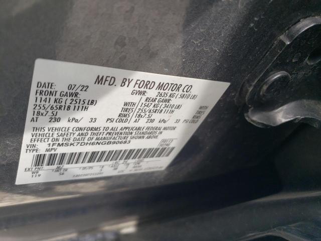 1FMSK7DH6NGB90683 - 2022 FORD EXPLORER XLT GRAY photo 13