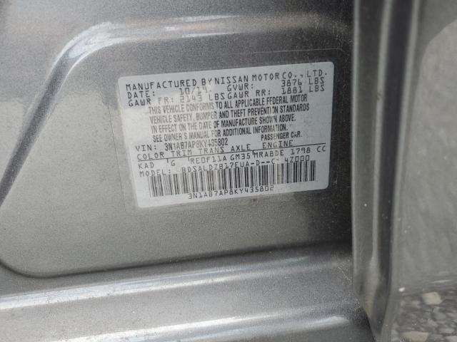 3N1AB7AP8KY435802 - 2019 NISSAN SENTRA S GRAY photo 13