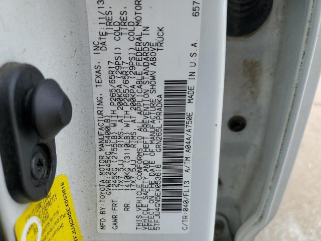 5TFJU4GN5EX053616 - 2014 TOYOTA TACOMA DOUBLE CAB PRERUNNER WHITE photo 12