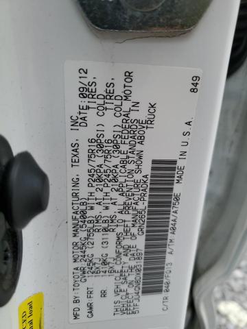 5TFJU4GN8DX031897 - 2013 TOYOTA TACOMA DOUBLE CAB PRERUNNER WHITE photo 12