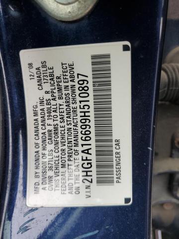 2HGFA16699H510897 - 2009 HONDA CIVIC LX-S Կապույտ լուսանկար 13