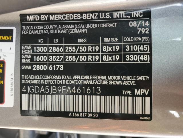 4JGDA5JB9FA461613 - 2015 MERCEDES-BENZ ML 350 GRAY photo 13