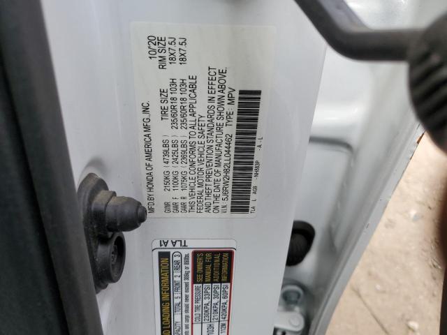 5J6RW2H82LL044462 - 2020 HONDA CR-V EXL WHITE photo 12