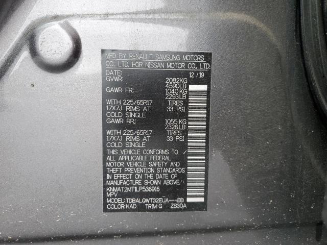 KNMAT2MT1LP536916 - 2020 NISSAN ROGUE S GRAY photo 12