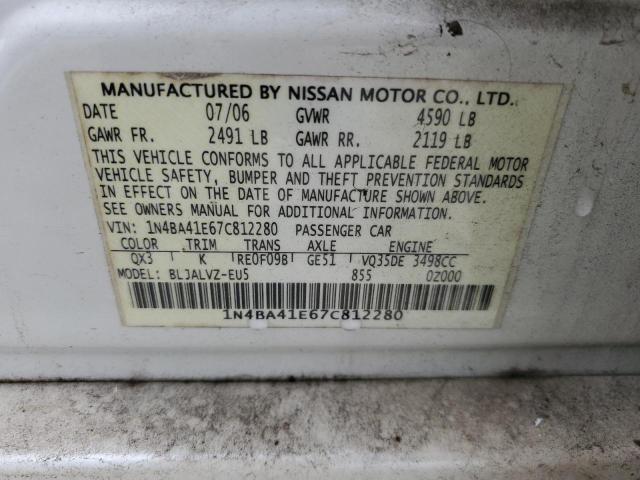 1N4BA41E67C812280 - 2007 NISSAN MAXIMA SE WHITE photo 12