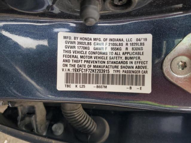 19XFC1F72KE203915 - 2019 HONDA CIVIC EXL BLUE photo 13