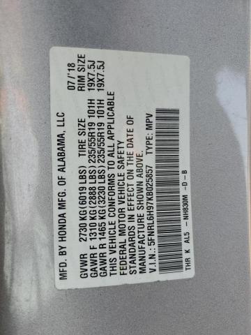 5FNRL6H97KB025857 - 2019 HONDA ODYSSEY ELITE SILVER photo 13