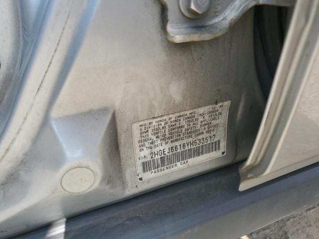 2HGEJ6616YH533517 - 2000 HONDA CIVIC BASE SILVER photo 12