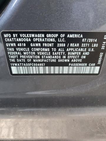 1VWAT7A33FC004657 - 2015 VOLKSWAGEN PASSAT S GRAY photo 12