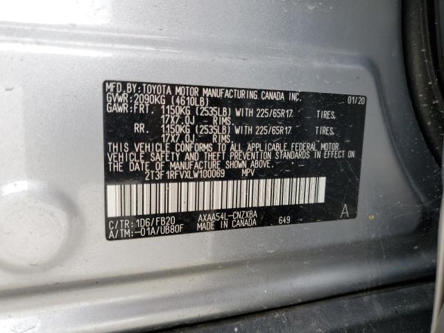 2T3F1RFVXLW100069 - 2020 TOYOTA RAV4 LE SILVER photo 13