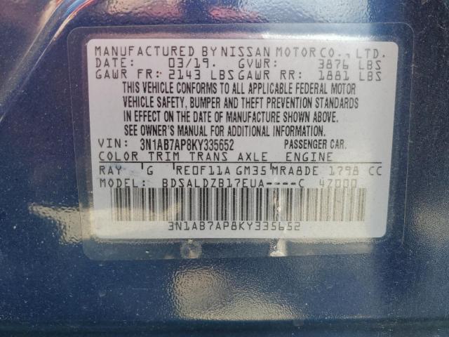 3N1AB7AP8KY335652 - 2019 NISSAN SENTRA S 蓝色 照片 13