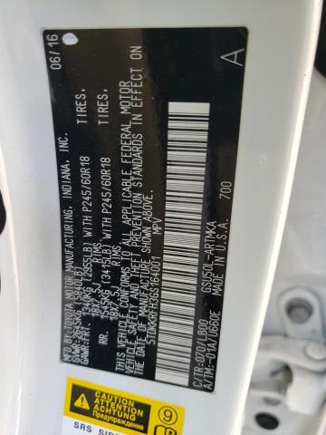 5TDKKRFH3GS164001 - 2016 TOYOTA HIGHLANDER XLE 白色 照片 12