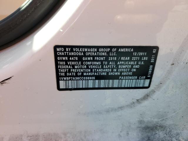 1VWBP7A36CC038905 - 2012 VOLKSWAGEN PASSAT SE 白色 照片 13