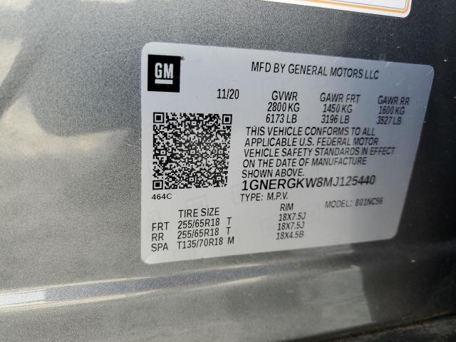 1GNERGKW8MJ125440 - 2021 CHEVROLET TRAVERSE LT GRAY photo 13