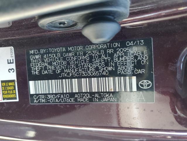 JTKJF5C73D3065740 - 2013 TOYOTA SCION TC 紫色 照片 12