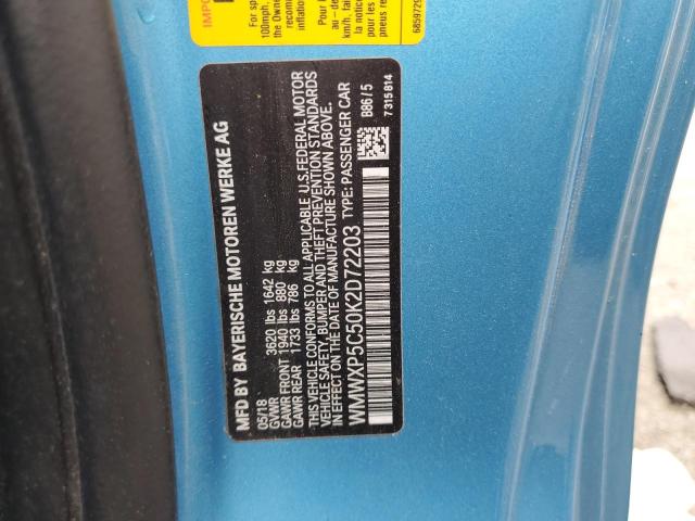 WMWXP5C50K2D72203 - 2019 MINI COOPER BLUE photo 12