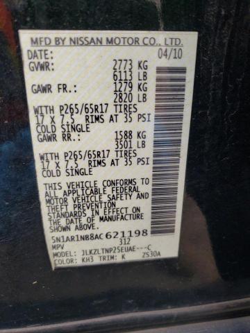 5N1AR1NB8AC621198 - 2010 NISSAN PATHFINDER S BLACK photo 13