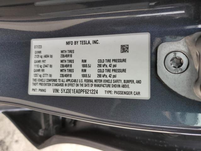 5YJ3E1EA0PF621224 - 2023 TESLA MODEL 3 GRAY photo 13