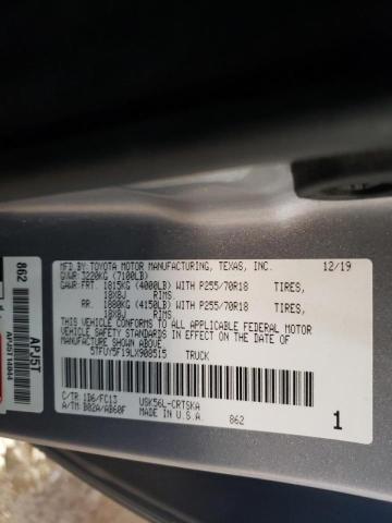 5TFUY5F19LX908515 - 2020 TOYOTA TUNDRA DOUBLE CAB SR/SR5 SILVER photo 12