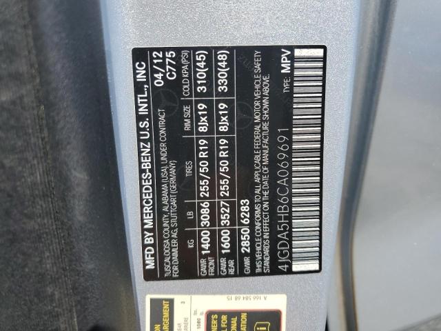 4JGDA5HB6CA069691 - 2012 MERCEDES-BENZ ML 350 4MATIC SILVER photo 12