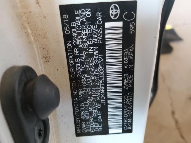 JTDKARFP5J3085321 - 2018 TOYOTA PRIUS PRIM 白色 照片 12