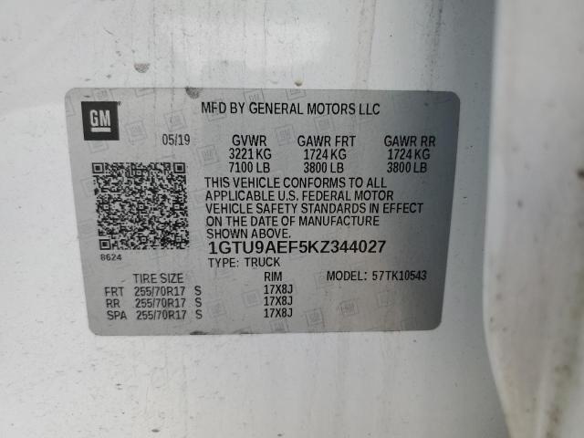 1GTU9AEF5KZ344027 - 2019 GMC SIERRA K1500 WHITE photo 12