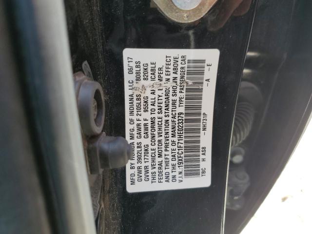 19XFC1F71HE023379 - 2017 HONDA CIVIC EXL შავი ფოტო 12