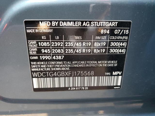 WDCTG4GBXFJ175568 - 2015 MERCEDES-BENZ GLA 250 4MATIC GRAY photo 12