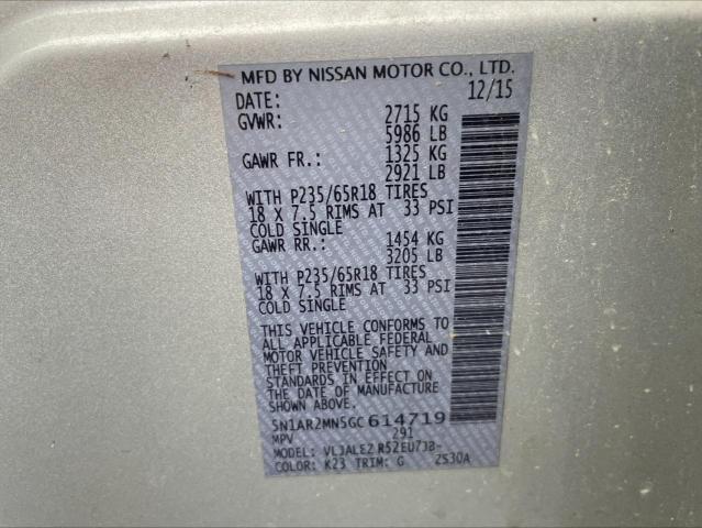 5N1AR2MNSGC614719 - 2016 NISSAN PATHFINDER S SILVER photo 10