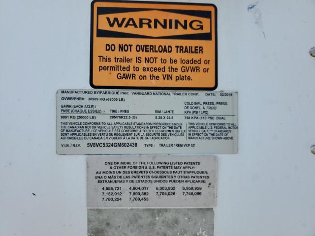 5V8VC5324GM602438 - 2016 UTILITY TRAILER 白色 照片 10