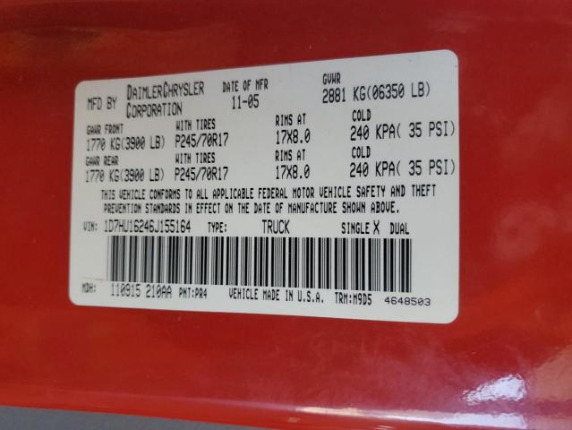 1D7HU16246J155164 - 2006 DODGE RAM 1500 ST RED photo 12