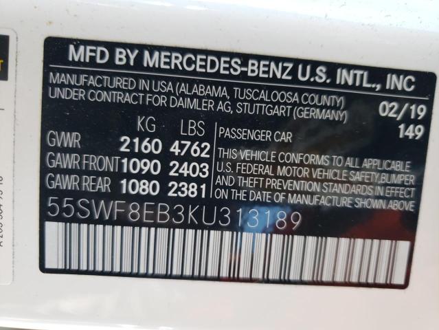55SWF8EB3KU313189 - 2019 MERCEDES-BENZ C 300 4MATIC WHITE photo 12