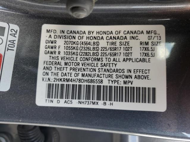 2HKRM4H78DH686558 - 2013 HONDA CR-V EXL GRAY photo 13