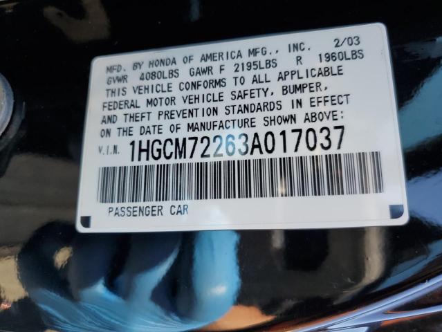 1HGCM72263A017037 - 2003 HONDA ACCORD LX BLACK photo 12