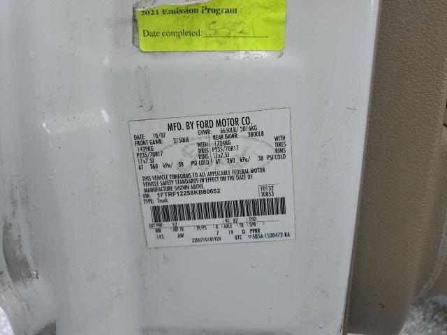 1FTRF12258KB80652 - 2008 FORD F-150 WHITE photo 12