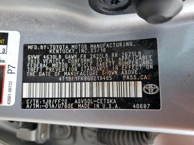 4T1BF1FK8GU218465 - 2016 TOYOTA CAMRY LE SILVER photo 12