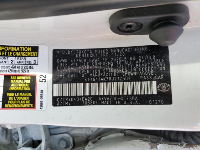 4T1G11AK7RU217502 - 2024 TOYOTA CAMRY SE NIGHT SHADE WHITE photo 12