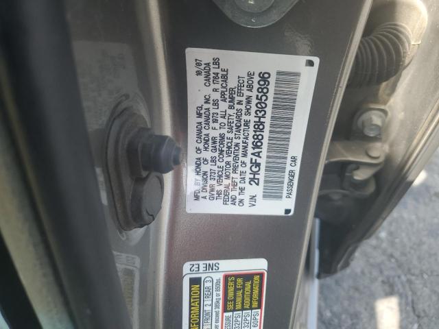 2HGFA16818H305896 - 2008 HONDA CIVIC EX GRAY photo 13