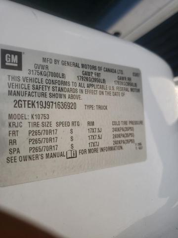 2GTEK19J971636920 - 2007 GMC NEW SIERRA K1500 WHITE photo 10