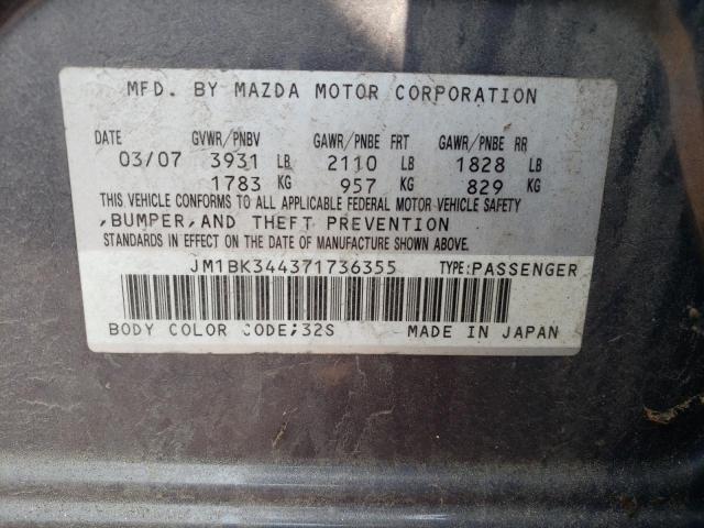 JM1BK344371736355 - 2007 MAZDA 3 HATCHBACK GRAY photo 12