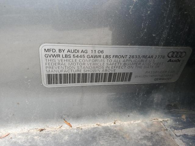 WAUDV74F07N078895 - 2007 AUDI A6 4.2 QUATTRO SILVER photo 12