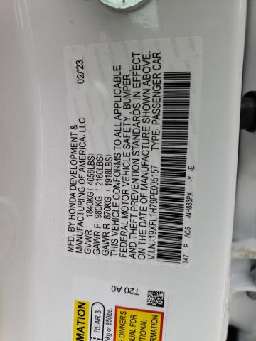 19XFL1H79PE005157 - 2023 HONDA CIVIC EXL WHITE photo 12