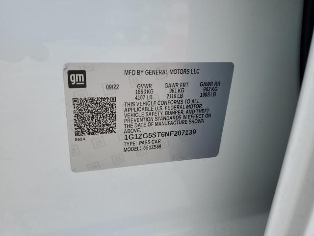 1G1ZG5ST6NF207139 - 2022 CHEVROLET MALIBU RS 白色 照片 12