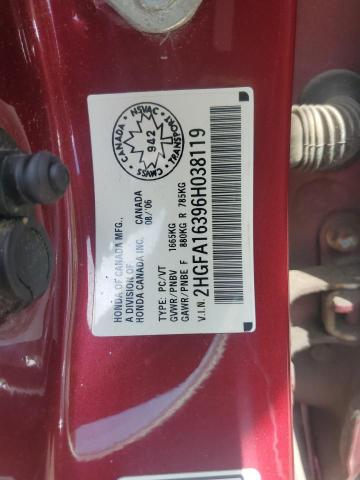 2HGFA16396H038119 - 2006 HONDA CIVIC DX VP Қызыл фото 12