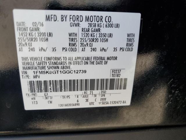 1FM5K8GT1GGC12739 - 2016 FORD EXPLORER SPORT BLACK photo 14