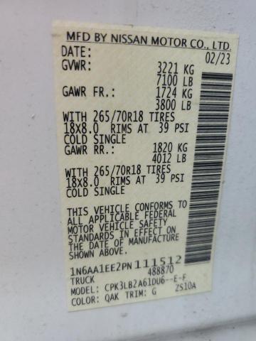 1N6AA1EE2PN111512 - 2023 NISSAN TITAN S WHITE photo 12