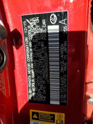 JTHKD5BH0G2268119 - 2016 LEXUS CT 200 RED photo 12