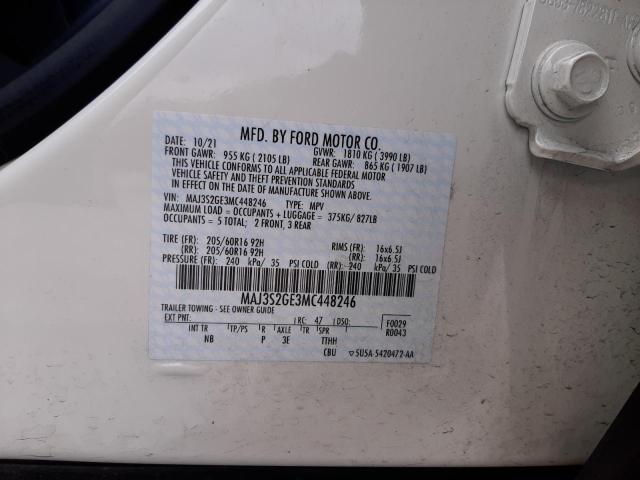 MAJ3S2GE3MC448246 - 2021 FORD ECOSPORT SE WHITE photo 13