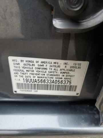 19UUA56633A056375 - 2003 ACURA 3.2TL GRAY photo 12